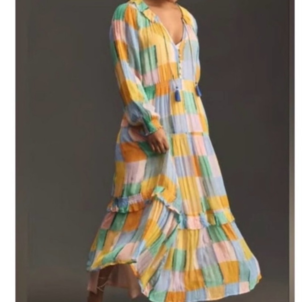 Anthropologie Pastel Plaid Long Sleeve Dress